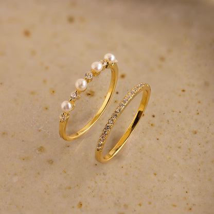 Pave Pearl Stacking Ring Set